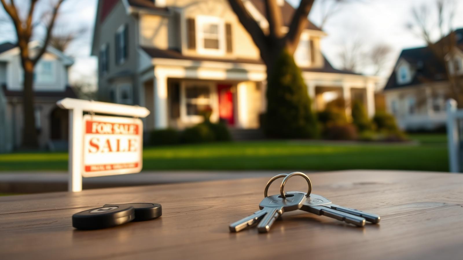 Long Island inherited home with a for sale sign and two sets of house keys, illustrating a New York partition action between siblings