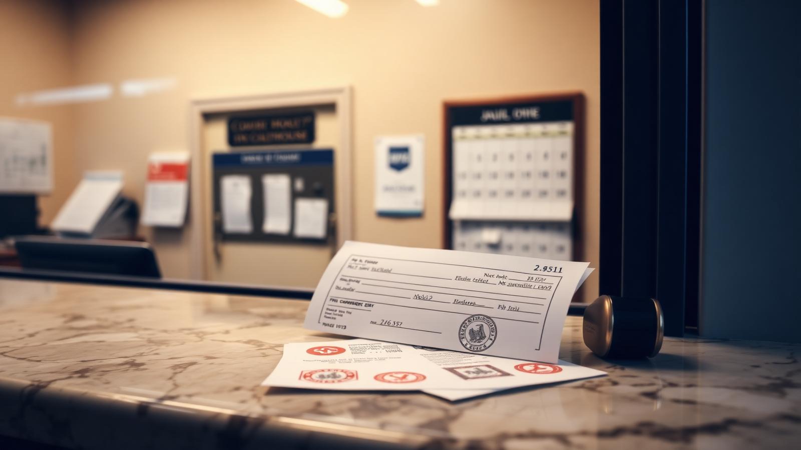 Check and stamped court documents at a New York county clerk window, illustrating how long it takes to get foreclosure surplus funds in New York